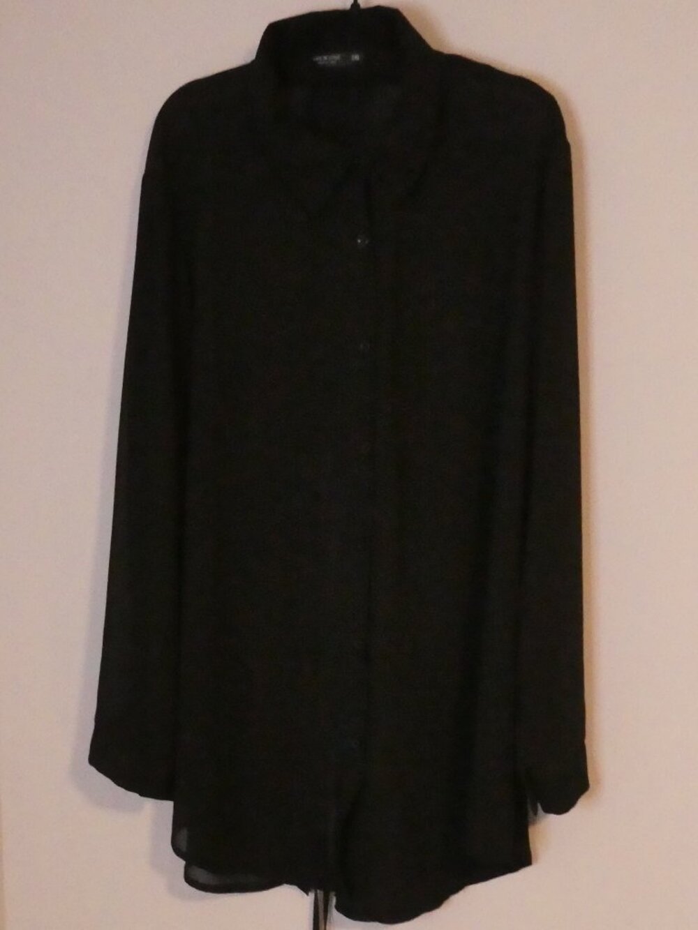 SHEIN CURVE Black Longline Button Up Sheer Tunic Shirt Blouse - size 2XL